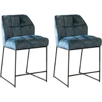 Bronx71 Velvet barkruk Janna blauw 70 cm - barkrukken set van 2 - barstoel