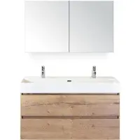 BES LED Maxx XL Badmeubelset 120 cm - Natuur Eiken - Wastafel Kube Enkel 2 Kraangaten met Spiegelkast