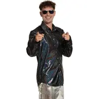 Partychimp Shiny Disco Shirt Zwart voor Heren Carnavalskleding Foute Party Verkleedkleding Volwassenen Heren Toppers 2026 - Disco- Shiny- Polyester - M