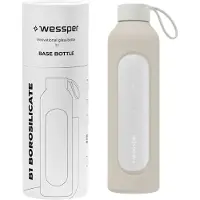 Wessper Glazen Motivatiefles 1000ml – Duurzame Waterfles in ECRU