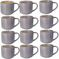 Excellent houseware Koffiemok/theemok - set 12x - Rustic - blauw - 330 ml - mokken - keramiek