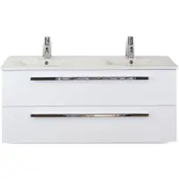 BES LED Seville Badmeubelset 120 cm - 2 Laden Wit Hoogglans - Wastafel Enjoy Dubbel