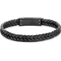 Frank 1967 7FB-0853 – Heren Armband – Gevlochten Leren Armband – Zwart Leer – Zwart Staal – 21 cm – Cadeau voor Mannen