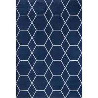 Muratap Trellis uni effen laagpolig vloerkleed modern navy- 200x290 cm