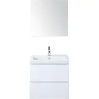 BES LED Vogue Badmeubelset 60 cm - Greeplijst in Kleur - Wit Hoogglans - Keramische Wastafel Wit 1 Kraangat met Spiegel