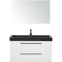 BES LED Seville Badmeubelset 100 cm - Wit Hoogglans - Wastafel Hardsteen Wit Lucca met Spiegel