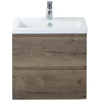 BES LED Vogue Badmeubelset 60 cm - Greeplijst in Kleur - Tabacco - Keramische Wastafel Wit 1 Kraangat