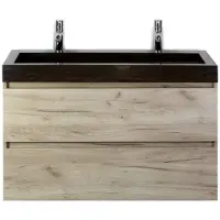 BES LED Maxx XL Badmeubelset 100 cm - Craft Oak - Wastafel Lucca 2 Kraangaten