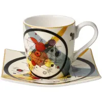 Goebel - Wassily Kandinsky | Kop en schotel Espresso Cirkels in cirkels | Porselein - 10cm - 100ml - 2 stuks