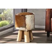 Invicta Design kruk HIDE 45cm bruin wit met geitenleer en teak - 35441