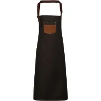 Premier Unisex Volwassenen Divisie Waxed Look Faux Leather Denim Bib Apron (Zwart/Tan Denim)