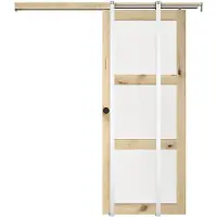 Vente-unique Schuifdeur met klamplaagsysteem in hout en gehard glas - 3 vensters - H205 x L63 cm - ACOSTA II