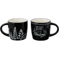J-Line mok Kerstmis Dolomiet - keramiek - zwart/wit - 2 stuks