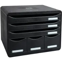 Exacompta STOREBOX zwart glanzend, 6 open laden A4+ liggend, 27 cm diep, geruisloze uittrekelementen, veiligheidsstop, stapelbaar
