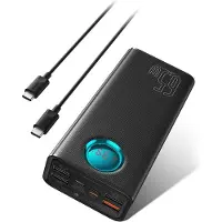 Baseus Externe batterij Amblight met digitaal display, 26.800 mAh, snelladen, 65W, inclusief USB-C naar USB-C kabel, zwart