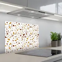KitchenYeah Spatscherm 70x50 cm - Zelfklevende achterwand Terrazzo - Patroon - Wit - Urban - Keuken muurbeschermer - Spatwand fornuis