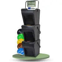 Novaliv Afvalscheidingssysteem Set - 3 x 25L Afvalbakken - 4 Vakken - Stapelbare Afvalscheidingssystemen - Recyclingbakken - Afvalscheidingssysteem - Afvalorganizer - Afvalsorteerder