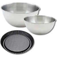 Zenker Set met 1 omgekeerde taartvorm 28 cm, 1 spatel en 2 roestvrijstalen mengkommen Fackelmann