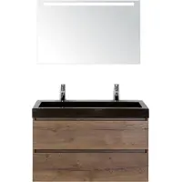 BES LED Maxx XL Badmeubelset 100 cm - Tabacco - Wastafel Lucca 2 Kraangaten met LED Spiegel