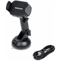 Grundig Autohouder met Draadloze Oplader – 15W – Qi – Zuignap – 360° Draaibaar – Zwart