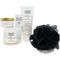 Therme Cadeauset Zen White Lotus – 5-delig – Douche + Bodybutter + Kaars + Oma-zeep + Puff – Cadeau voor oma