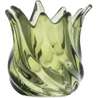 B Living Glazen Waxinelichthouder – Groen – Golvend Design - 9,3 cm - Tulp