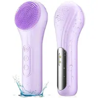 LONGZIMING -Elektrische Gezichtsreinigingsborstel van Siliconen – Waterdicht (IPX7) – Ultrasone Vibratie & Warmtemassage – Dieptereiniging en Gezichtsmassage – Paars