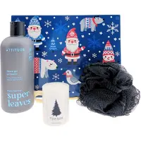 ATTITUDE Men Kerst Cadeauset – 3-delig – Shower Gel + Kerstkaars + Puff – Cadeau voor hem