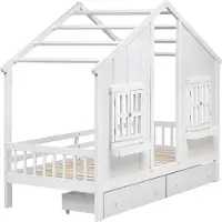 Beliani TRAPPES - Kinderbed met laden - Wit - 90 x 200 cm - Dennenhout