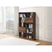 Vente-unique Boekenkast met 2 deuren en 8 nissen - Donker naturel - CEVANIA