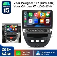 Hexinex 10.1" autoradio Geschikt voor Peugeot 107, Toyota Aygo, Citroën C1 (2005-2014) - Draadloos CarPlay, Android Auto, multimediaspeler, Mechanische knoppen, 2GB+64GB