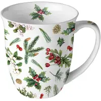 Ambiente Mok 400ml Winter greenery wit wit Porselein Beker