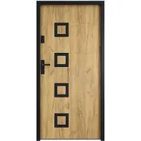 Vente-unique Voordeur van staal met inox H207 x L100 cm eikeneffect - 55 cm dikte - Draait rechts open - TIFANA