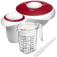 Famanu Bakset, 4-delig, mengkom, garde, maatkan + schraper/taart ontgrendelaar, kunststof, gerda, wit/rood/transparant