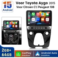 Hexinex 10.1" autoradio Geschikt voor Peugeot 108/ Citroen C1/ Toyota Aygo- Draadloos CarPlay, Android Auto, Android 15, multimediaspeler, 2GB+64GB