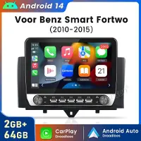 Hexinex 10.1" autoradio Geschikt voor Mercedes Benz Smart 2010-2015 - Draadloos CarPlay, Android Auto, Android 15, multimediaspeler, 2GB+64GB