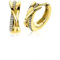Zinzi 16mm gold plated zilveren cross-over oorringen 5,5mm breed bezet met witte zirconia's ZIO1774Y