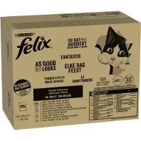Felix Elke Dag Feest Mix selectie in Gelei - Kattenvoer Natvoer - Zalm Tonijn Rund & Kip - 120 x 85 g