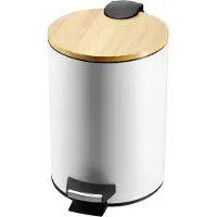 Kadax Badkamerafvalemmer, 3 l cosmetica-emmer in 5 kleuren, kleine pedaalemmer met bamboedeksel, vuilnisemmer voor badkamer en toilet (wit)