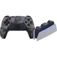 Sony PlayStation 5 DualSense Draadloze Controller Grey Camo + BlueBuilt Oplaadstation