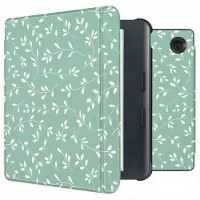 IMoshion Design Slim Hard Case Sleepcover met stand voor de Kobo Libra Colour - Smoke Green Flowers