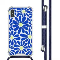 IMoshion Design hoesje met koord voor de Apple iPhone X / Xs - Cobalt Blue Flowers Connect