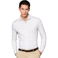 Desoto Beige gestreept overhemd slim fit