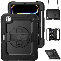 Accezz Rugged Backcover met schouderstrap voor de Apple iPad Pro 11 (2025) M5 / (2024) M4 - Zwart