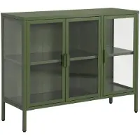 Sweeek - Dressoir met vitrine 3 deuren 4 vakken gehard glas en staal 100cm - arkansas
