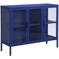 Sweeek Dressoir met vitrine 3 deuren gehard glas en staal 100cm Blauw