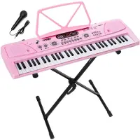Max Keyboard piano kinderen - KD61P - Keyboard met 61 toetsen - Keyboardstandaard en oplaadbare accu - Roze