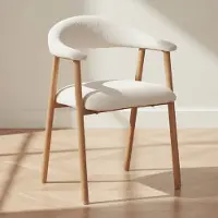 Dimehouse Japandi Eetkamerstoel Beige Bouclé Suki - Eikenlook Frame - Met Armleuning - Stof - Japandi
