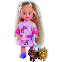 Simba 105733688 Evi Love Dogs, Pop met twee schattige teckels aan een riem, 12 cm speelgoedpop, vanaf 3 jaar