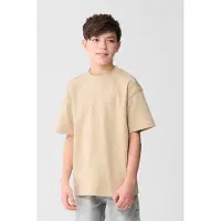 Shoeby T-shirt zand Beige Jongens Katoen Ronde hals Logo - maat 146/152